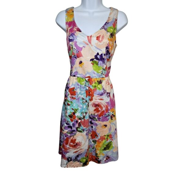 New Directions Dress 10 Sleeveless Fit & Flare Watercolor Floral Cotton - Picture 4 of 7